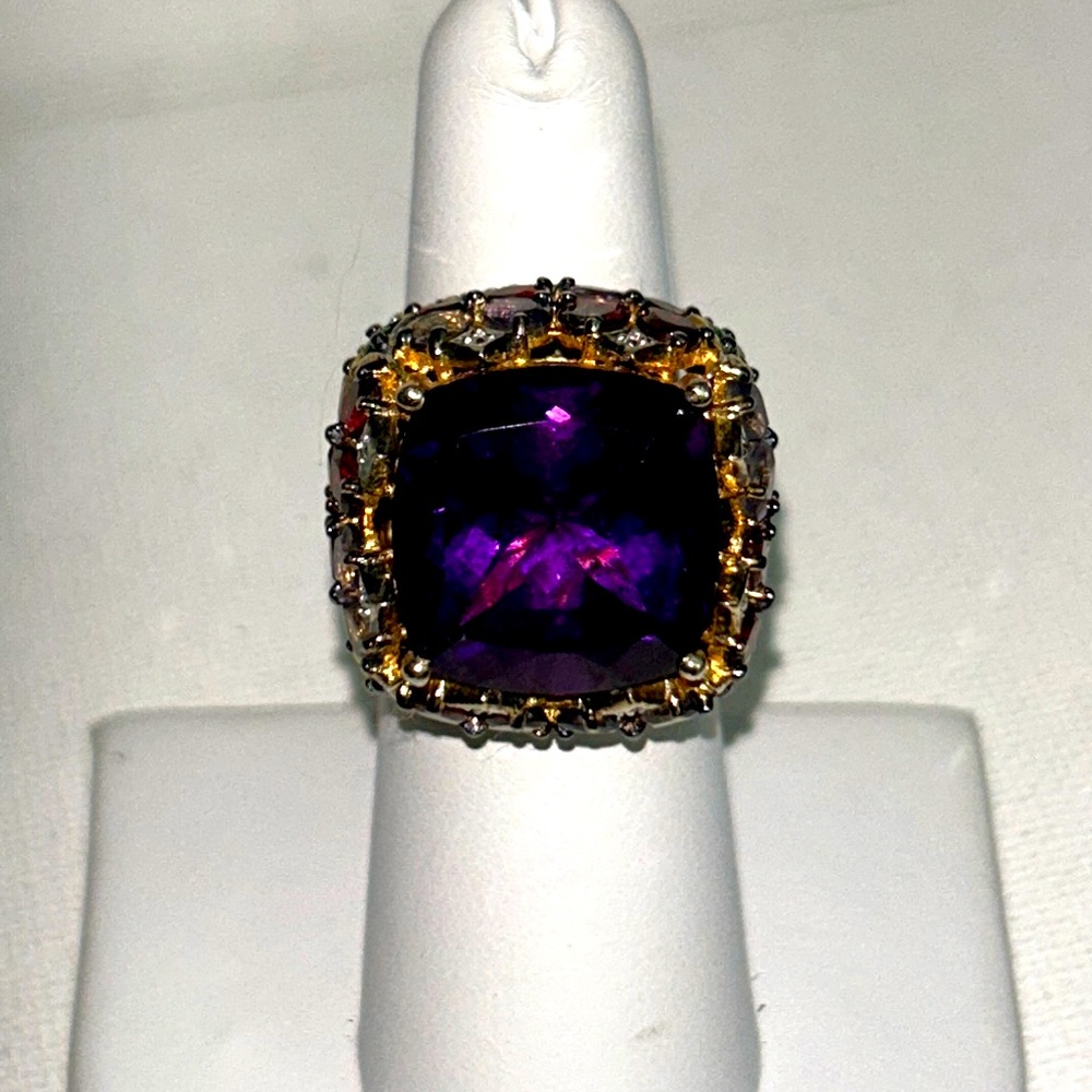Chuck Clemency Genuine Amethyst Garnet 14K/925 Sterling Silver Statement Ring - Picture 7 of 12